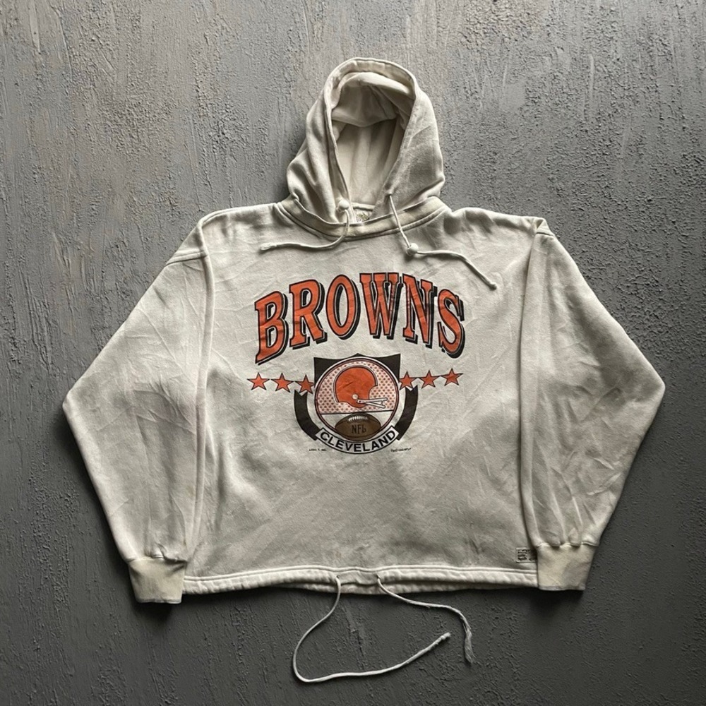 Vintage Cleveland Browns NFL Hoodie Mens Large White 90s Logo 7